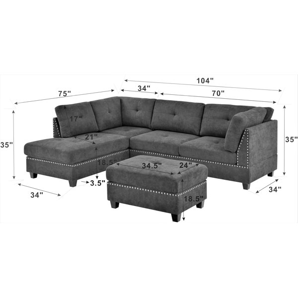 Red Barrel Studio® Adomas 104" Wide Velvet Reversible Sofa & Chaise